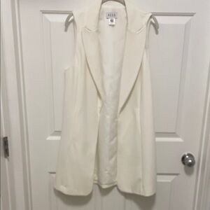 ELLE Sleeveless Blazer Long Medium White Lined Maxi Open Front Jacket Dress